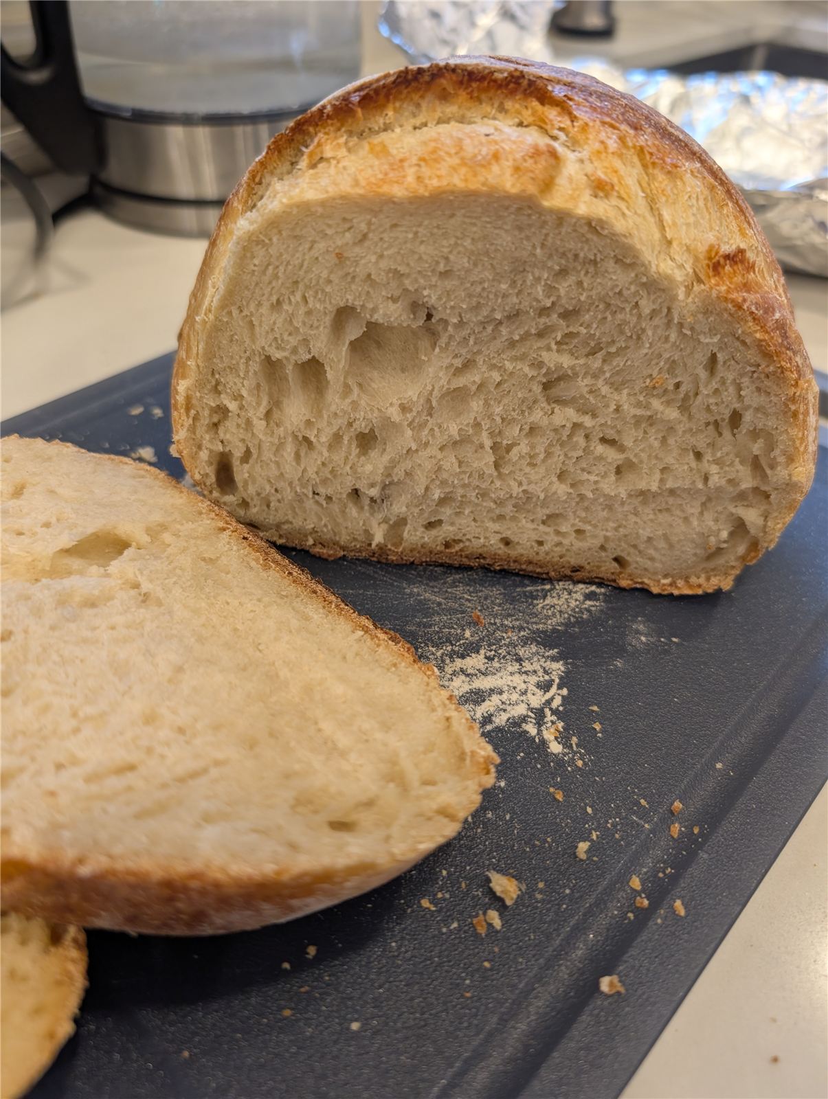 Sliced sourdough loaf showing the crumb