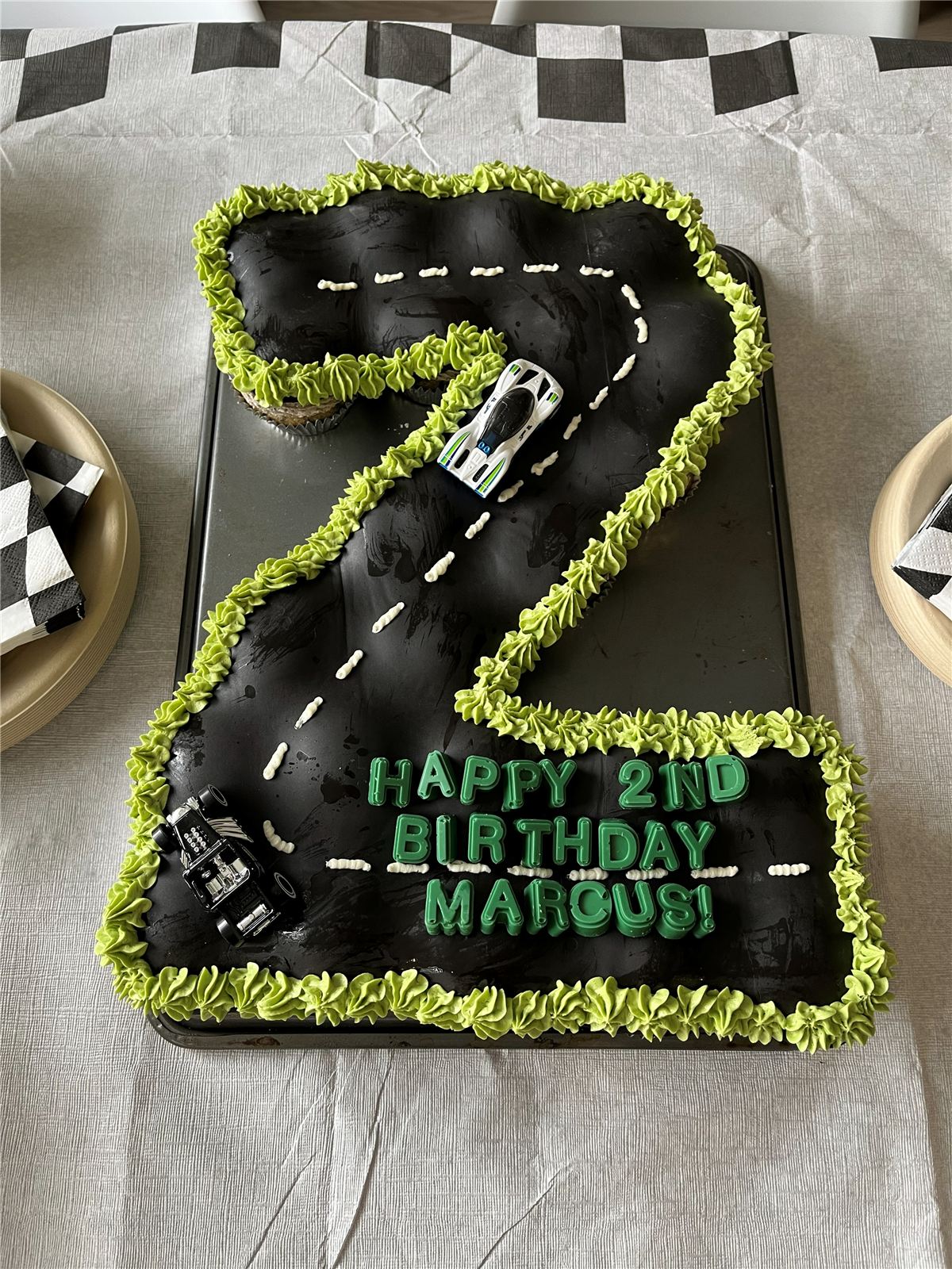 Race car themed number 2 birthday cake