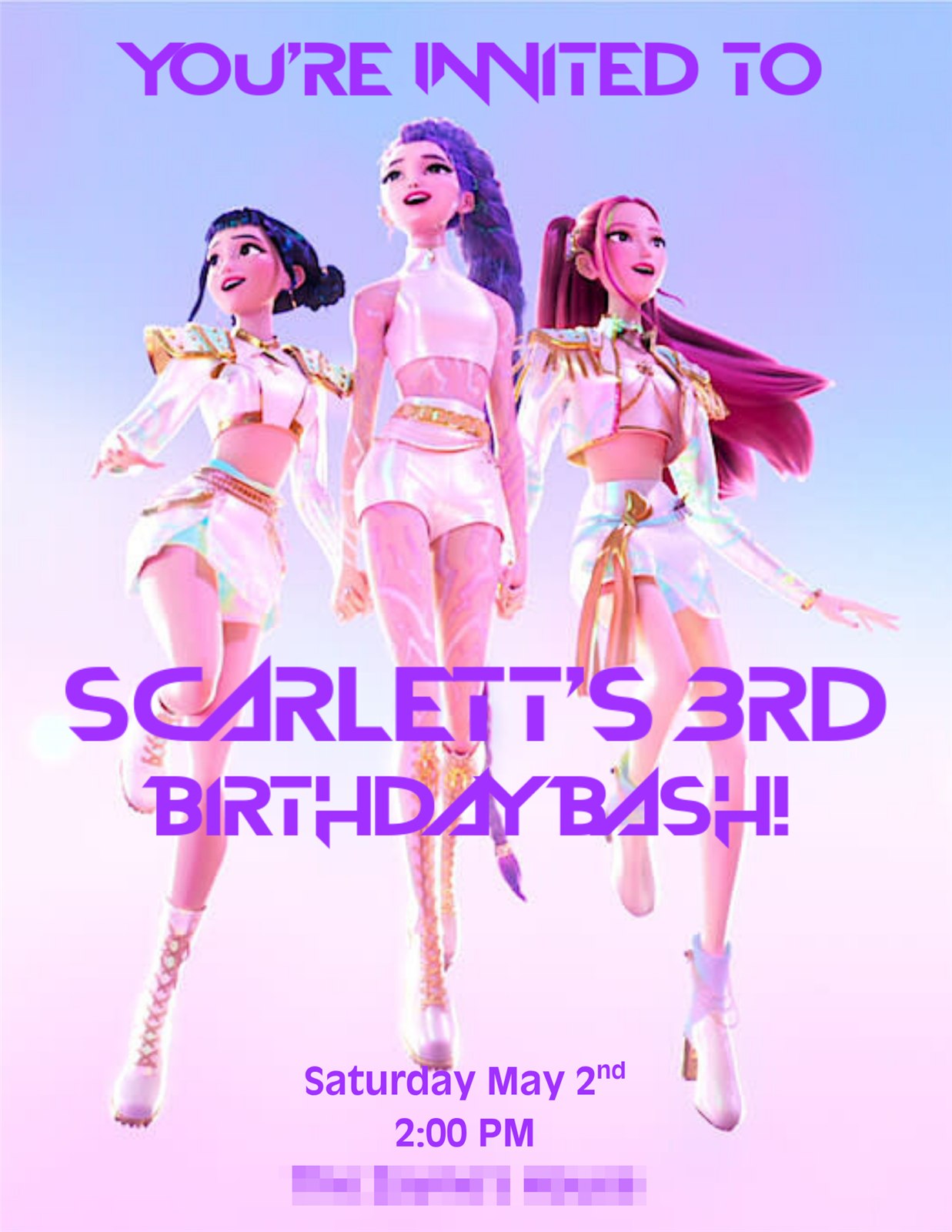 You're Invited to Scarlett's 3rd Birthday Bash invitation with K-Pop Demon Hunters characters