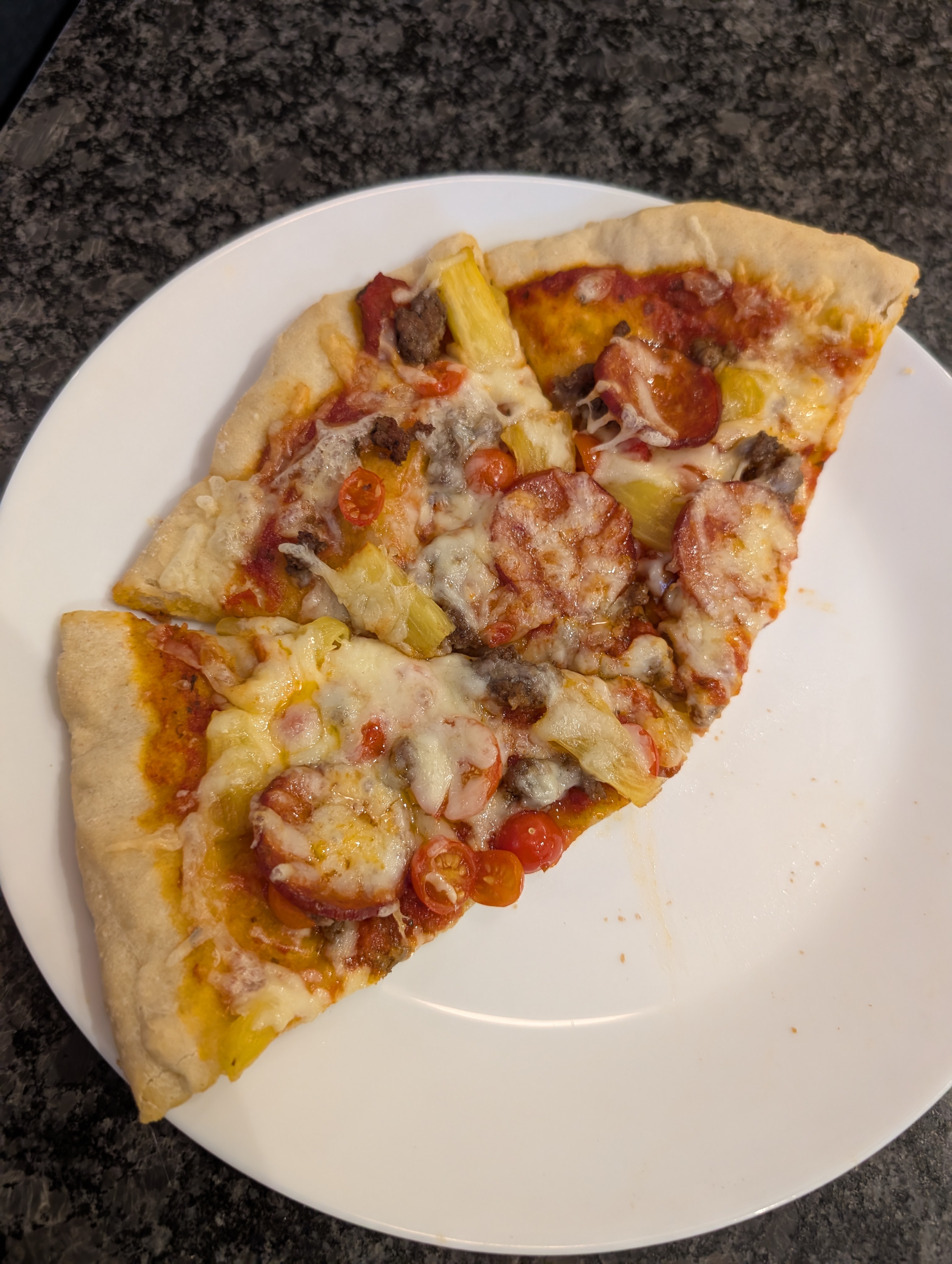Slice of sourdough discard pizza on a plate